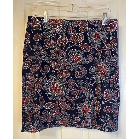 Talbots Twill Skirt Navy/Red Pattern Zip Sz. 8 Dress Up/Dress Down Packable - Picture 1 of 7